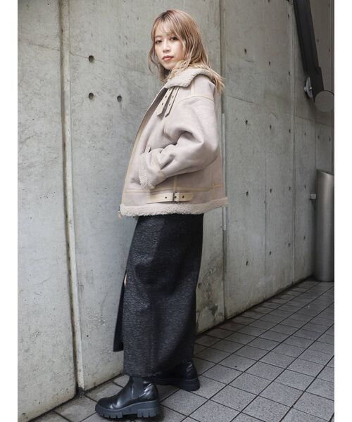 MURUA（ムルーア）の「ツイードフリンジディープスリットスカート（スカート・レディース・ブラック/モカ・1/2）」の7枚目の写真