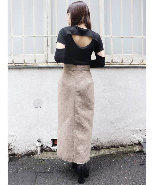 MURUA（ムルーア）の「ツイードフリンジディープスリットスカート（スカート・レディース・ブラック/モカ・1/2）」の15枚目の写真