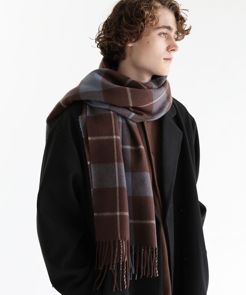 ETELIO（エテリオ）の「ボリュームフリンジマフラー チェック（マフラー・メンズ・ブルー系/オレンジ系/ネイビー系・FREE）」の10枚目の写真