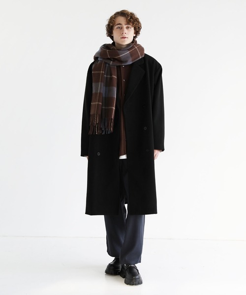 ETELIO（エテリオ）の「ボリュームフリンジマフラー チェック（マフラー・メンズ・ブルー系/オレンジ系/ネイビー系・FREE）」の12枚目の写真