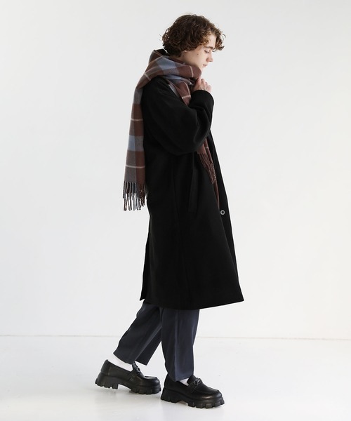 ETELIO（エテリオ）の「ボリュームフリンジマフラー チェック（マフラー・メンズ・ブルー系/オレンジ系/ネイビー系・FREE）」の13枚目の写真