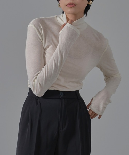 HANNE（アン）の「【by kumika】ハイネックシアーニットトップ（Tシャツ/カットソー・レディース・アイボリー/ブルー/ブラック・フリー）」の6枚目の写真