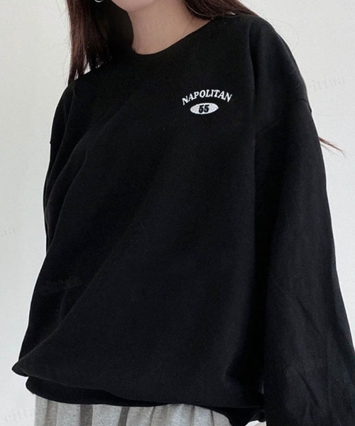 Dalfwin(ダールフィン)の「韓国ファッションNAPOLITAN刺繍ロゴオーバーサイズ スウェット(スウェット・レディース・ライトグレー/ブルー/ブラック・FREE)」の5枚目の写真