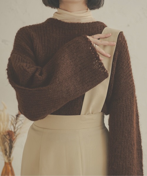 Ambre Neige（アンブルネージュ）の「モコモコショートニット／【WEB/EC限定商品】（ニット/セーター・レディース・ダークブラウン/グリーン/アイボリー・FREE）」の2枚目の写真