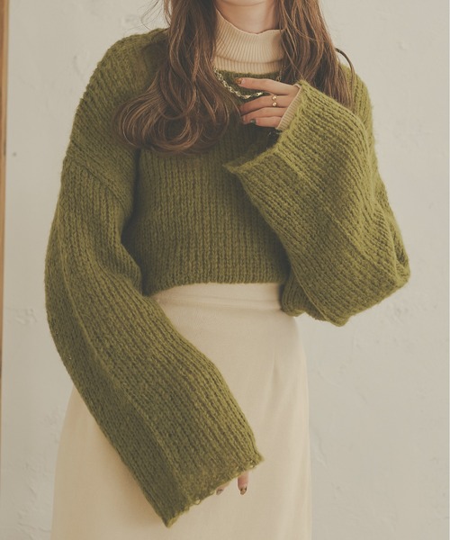 Ambre Neige（アンブルネージュ）の「モコモコショートニット／【WEB/EC限定商品】（ニット/セーター・レディース・ダークブラウン/グリーン/アイボリー・FREE）」の3枚目の写真