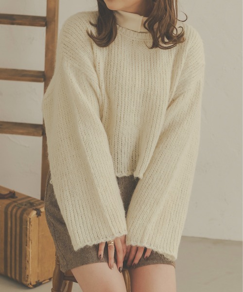 Ambre Neige（アンブルネージュ）の「モコモコショートニット／【WEB/EC限定商品】（ニット/セーター・レディース・ダークブラウン/グリーン/アイボリー・FREE）」の10枚目の写真