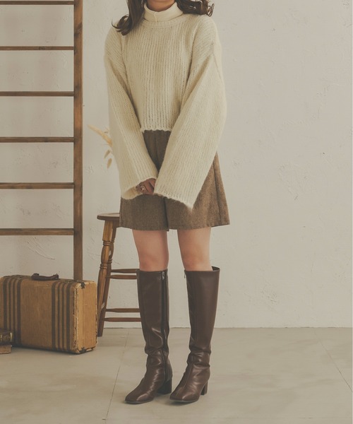 Ambre Neige（アンブルネージュ）の「モコモコショートニット／【WEB/EC限定商品】（ニット/セーター・レディース・ダークブラウン/グリーン/アイボリー・FREE）」の4枚目の写真