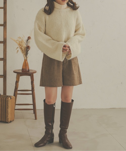 Ambre Neige（アンブルネージュ）の「モコモコショートニット／【WEB/EC限定商品】（ニット/セーター・レディース・ダークブラウン/グリーン/アイボリー・FREE）」の8枚目の写真