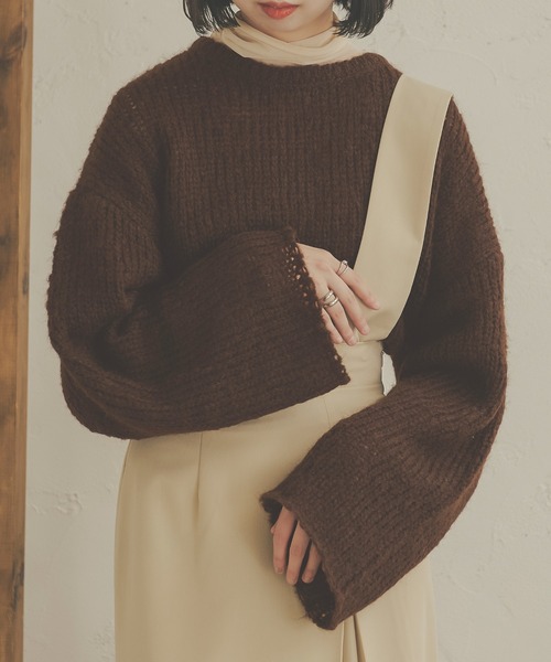 Ambre Neige（アンブルネージュ）の「モコモコショートニット／【WEB/EC限定商品】（ニット/セーター・レディース・ダークブラウン/グリーン/アイボリー・FREE）」の7枚目の写真