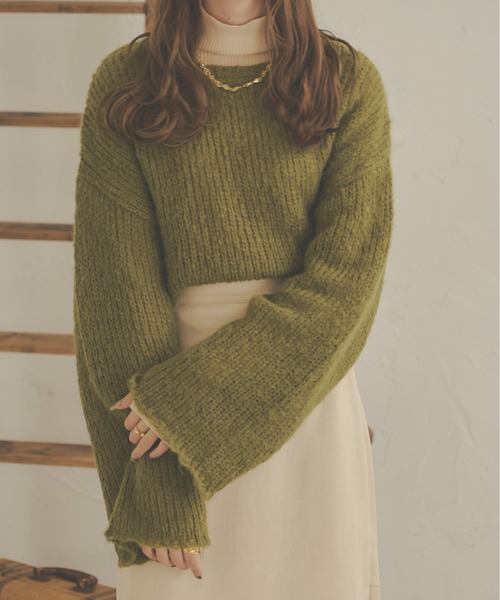 Ambre Neige（アンブルネージュ）の「モコモコショートニット／【WEB/EC限定商品】（ニット/セーター・レディース・ダークブラウン/グリーン/アイボリー・FREE）」の5枚目の写真