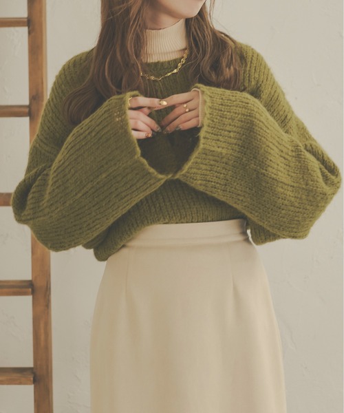 Ambre Neige（アンブルネージュ）の「モコモコショートニット／【WEB/EC限定商品】（ニット/セーター・レディース・ダークブラウン/グリーン/アイボリー・FREE）」の11枚目の写真