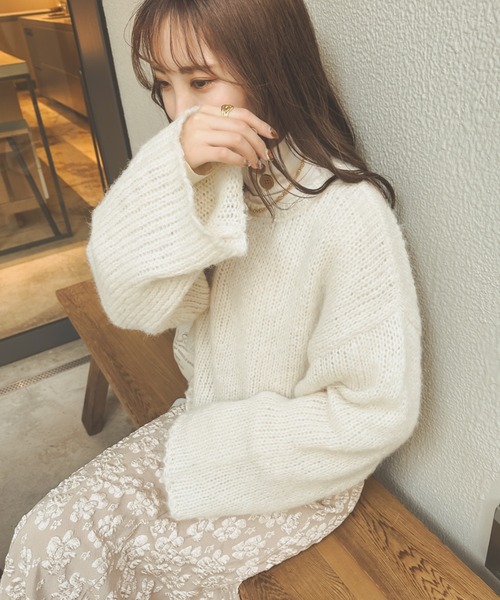 Ambre Neige（アンブルネージュ）の「モコモコショートニット／【WEB/EC限定商品】（ニット/セーター・レディース・ダークブラウン/グリーン/アイボリー・FREE）」の13枚目の写真