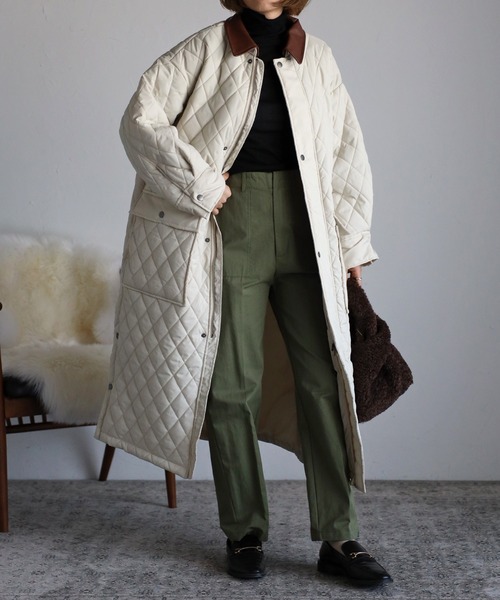 r.（アールドット）の「合皮衿取り外し サイドスリットキルティング ロングコート（その他アウター・レディース・オリーブ/ネイビー/ブラック/キナリ・FREE）」の11枚目の写真