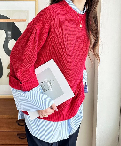 GeeRA(ジーラ)の「ハーフスリーブ着回しニット(ニット/セーター・レディース・ブルー/レッド/ブラック・SMALL/X-LARGE/MEDIUM/LARGE)」の3枚目の写真
