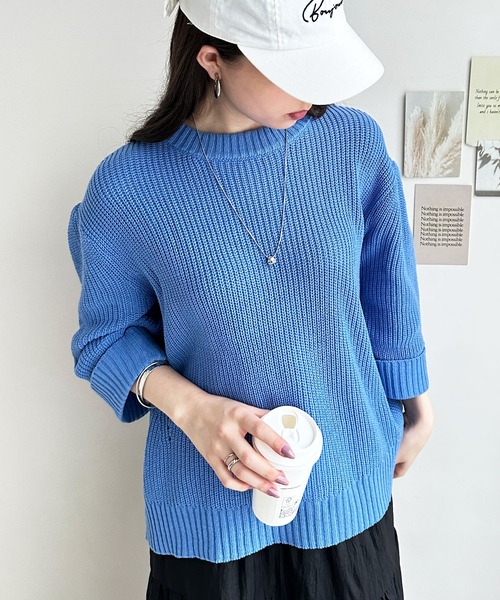 GeeRA(ジーラ)の「ハーフスリーブ着回しニット(ニット/セーター・レディース・ブルー/レッド/ブラック・SMALL/X-LARGE/MEDIUM/LARGE)」の2枚目の写真