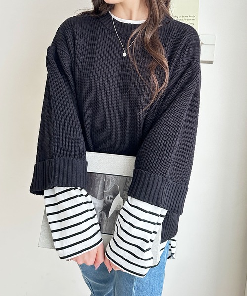 GeeRA(ジーラ)の「ハーフスリーブ着回しニット(ニット/セーター・レディース・ブルー/レッド/ブラック・SMALL/X-LARGE/MEDIUM/LARGE)」の1枚目の写真