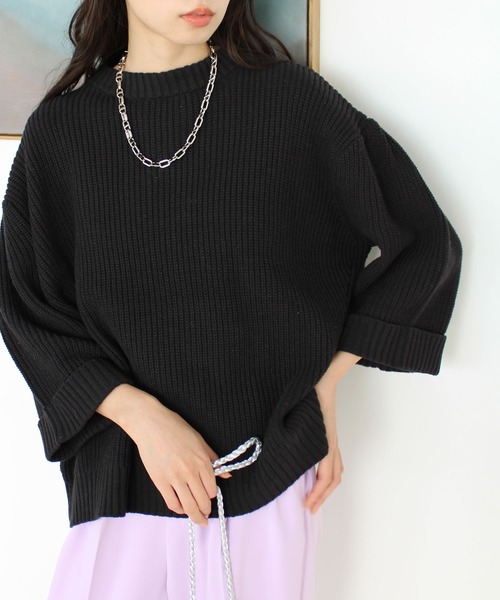GeeRA(ジーラ)の「ハーフスリーブ着回しニット(ニット/セーター・レディース・ブルー/レッド/ブラック・SMALL/X-LARGE/MEDIUM/LARGE)」の4枚目の写真