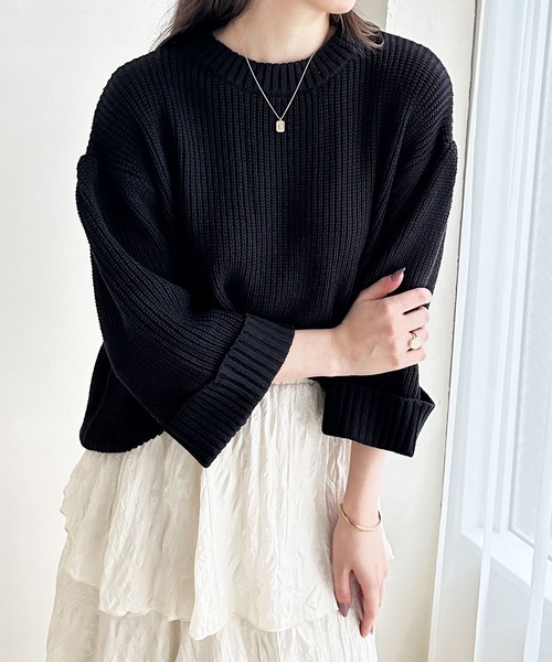 GeeRA(ジーラ)の「ハーフスリーブ着回しニット(ニット/セーター・レディース・ブルー/レッド/ブラック・SMALL/X-LARGE/MEDIUM/LARGE)」の7枚目の写真