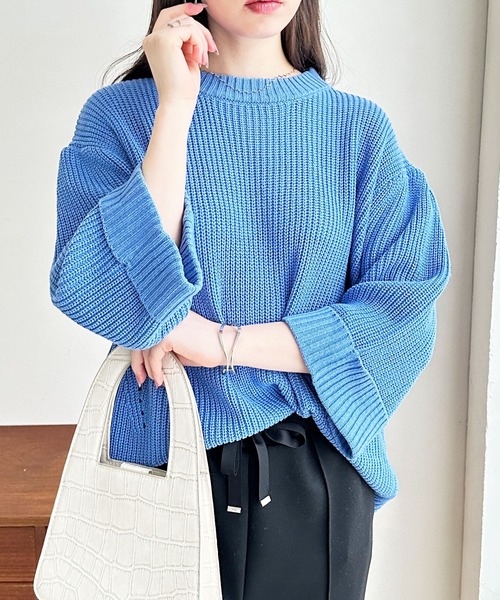 GeeRA(ジーラ)の「ハーフスリーブ着回しニット(ニット/セーター・レディース・ブルー/レッド/ブラック・SMALL/X-LARGE/MEDIUM/LARGE)」の13枚目の写真