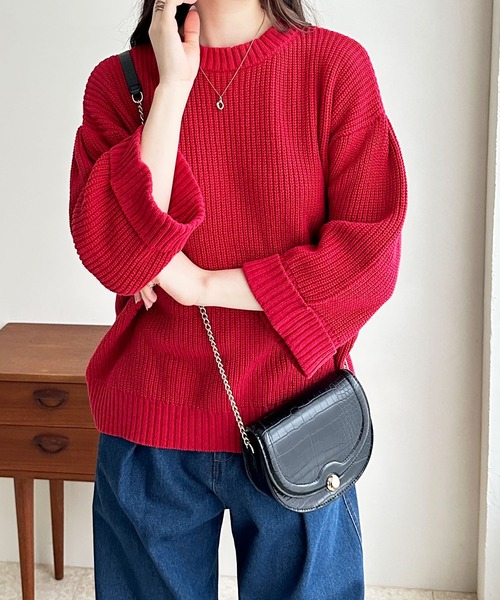 GeeRA(ジーラ)の「ハーフスリーブ着回しニット(ニット/セーター・レディース・ブルー/レッド/ブラック・SMALL/X-LARGE/MEDIUM/LARGE)」の17枚目の写真