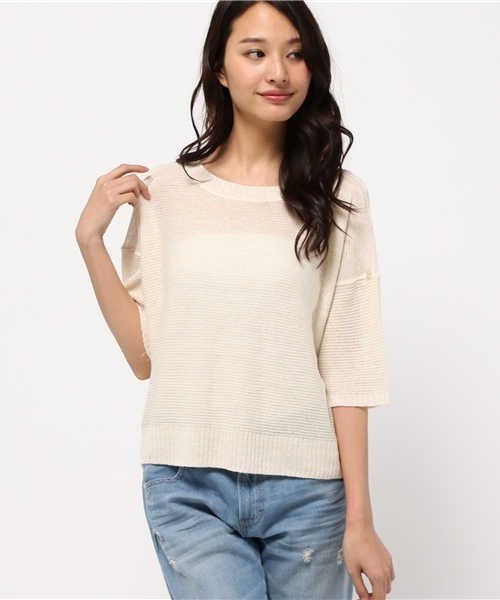 NATURAL BEAUTY BASIC（ナチュラルビューティーベーシック）の「フレンチリネンニット（ニット/セーター・レディース・ホワイト系その他/イエロー/ネイビー/カーキ・MEDIUM）」の2枚目の写真