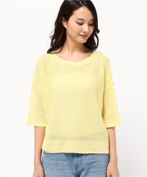 NATURAL BEAUTY BASIC（ナチュラルビューティーベーシック）の「フレンチリネンニット（ニット/セーター・レディース・ホワイト系その他/イエロー/ネイビー/カーキ・MEDIUM）」の5枚目の写真