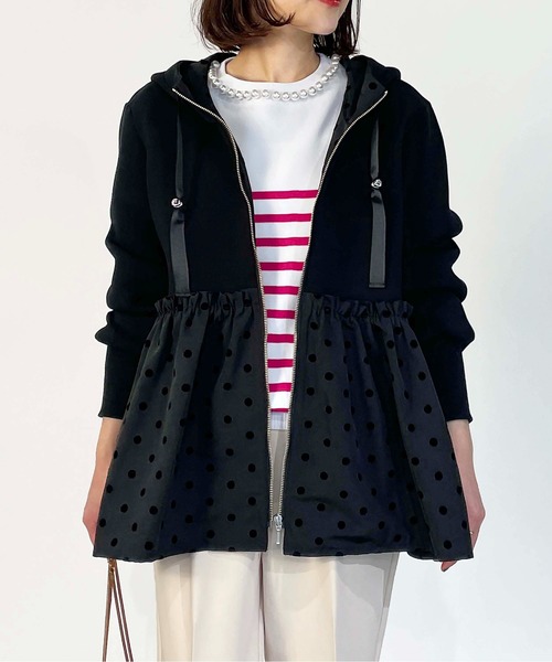 PICCIN PERLA(ピッチンペルラ)の「裾フロッキードットフードパーカー(パーカー・レディース・ブラック/ネイビー・M)」の3枚目の写真