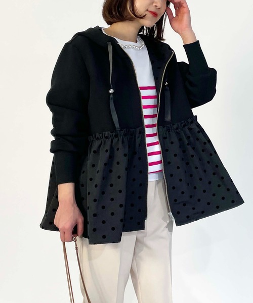 PICCIN PERLA(ピッチンペルラ)の「裾フロッキードットフードパーカー(パーカー・レディース・ブラック/ネイビー・M)」の6枚目の写真