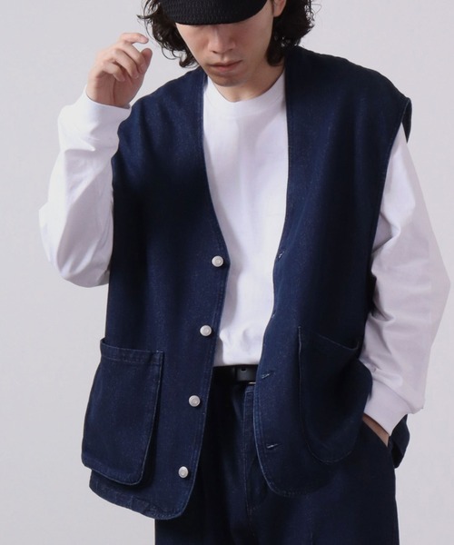 FUNALIVE(ファンアライブ)の「12oz デニムワークベスト(ベスト・メンズ・サックスブルー/ブラック/ケミカルウォッシュ/インディゴブルー/ブラック系その他・L/M)」の2枚目の写真