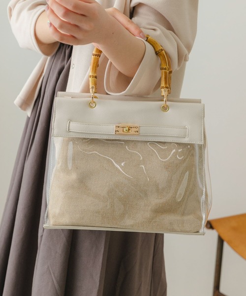 RODE SKO(ロデスコ)の「バンブーハンドルクリアバッグ(ショルダーバッグ・レディース・ベージュ系その他/オフホワイト・ONE)」の4枚目の写真