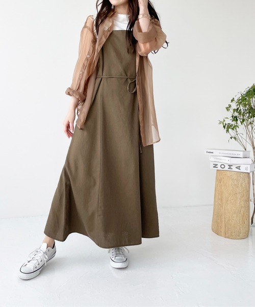 Meli rich（メリーリッチ）の「コットンリネンマルチwayロングキャミワンピ（ワンピース・レディース・ブラウン/ベージュ/アイボリー/ブラック・MEDIUM）」の3枚目の写真