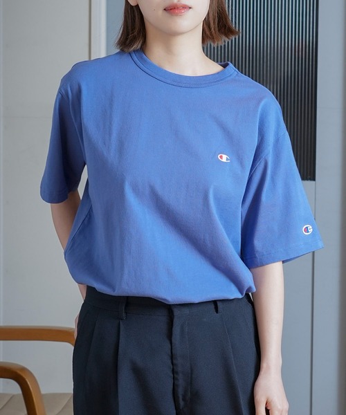 Champion(チャンピオン)の「【CHAMPION/チャンピオン】ワンポイント ブランドロゴ 刺繍 Tシャツ USAコットン100% サスティナブル(Tシャツ/カットソー・メンズ・オフホワイト/ホワイト/ダークグリーン/ネイビー/ピンク/ブラック/マスタード/ブルー・LARGE/SMALL/X-LARGE/MEDIUM)」の22枚目の写真