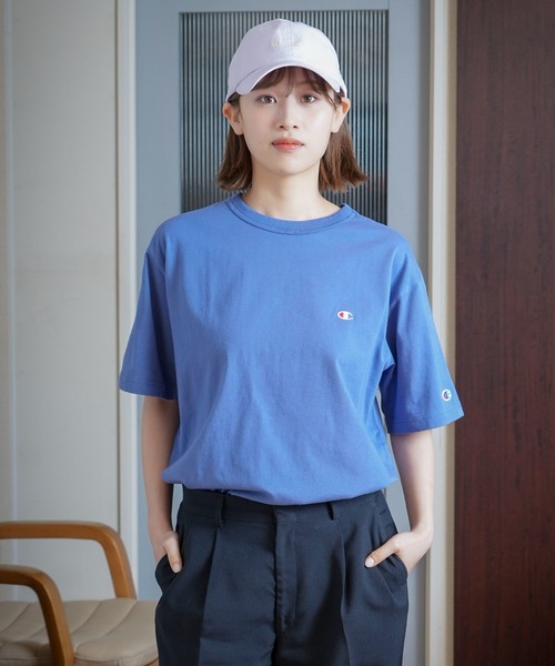 Champion(チャンピオン)の「【CHAMPION/チャンピオン】ワンポイント ブランドロゴ 刺繍 Tシャツ USAコットン100% サスティナブル(Tシャツ/カットソー・メンズ・オフホワイト/ホワイト/ダークグリーン/ネイビー/ピンク/ブラック/マスタード/ブルー・LARGE/SMALL/X-LARGE/MEDIUM)」の16枚目の写真