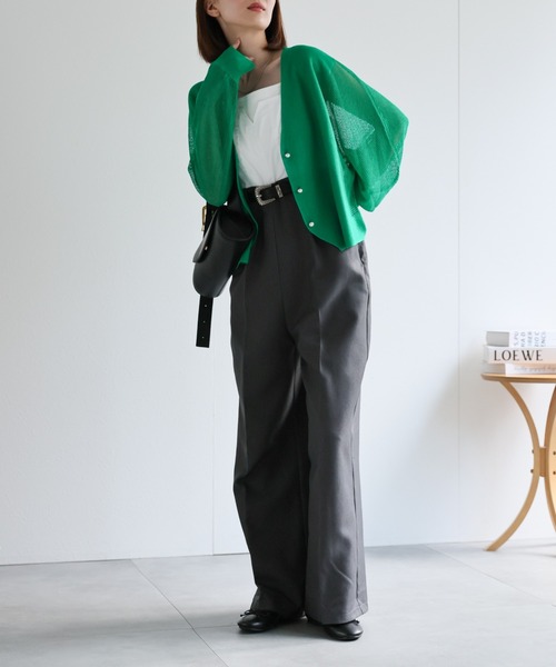 セール】パールボタン付き ドルマンスリーブシアーニットカーディガン