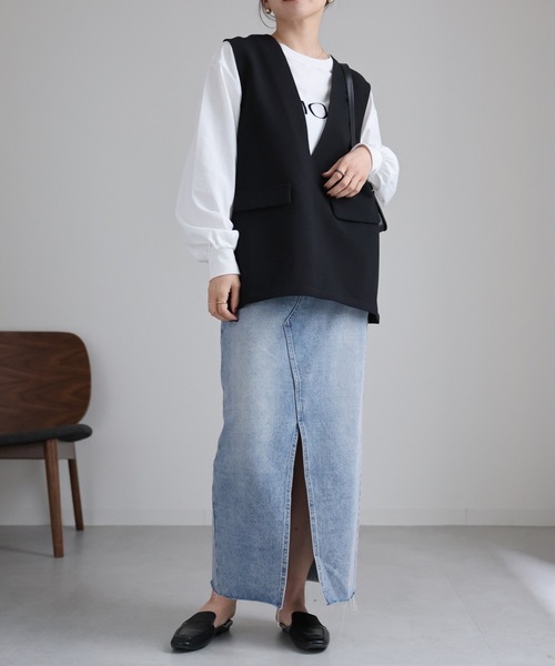 ap retro（アプレトロ）の「フロントスリットデニムタイトスカート（デニムスカート・レディース・ブルー/ワンウォッシュ/ケミカルウォッシュ/ブラック/オフホワイト・LARGE/MEDIUM）」の11枚目の写真