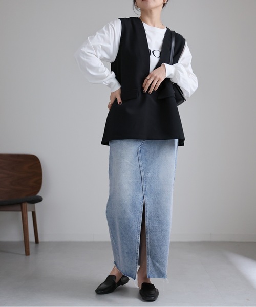 ap retro（アプレトロ）の「フロントスリットデニムタイトスカート（デニムスカート・レディース・ブルー/ワンウォッシュ/ケミカルウォッシュ/ブラック/オフホワイト・LARGE/MEDIUM）」の12枚目の写真