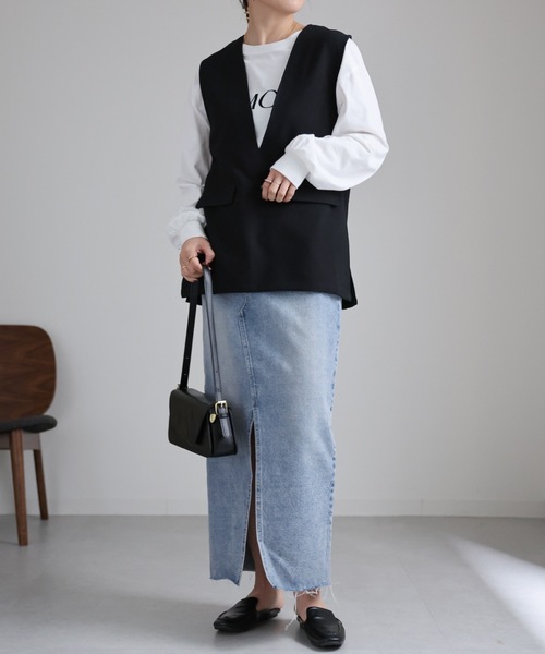 ap retro（アプレトロ）の「フロントスリットデニムタイトスカート（デニムスカート・レディース・ブルー/ワンウォッシュ/ケミカルウォッシュ/ブラック/オフホワイト・LARGE/MEDIUM）」の15枚目の写真