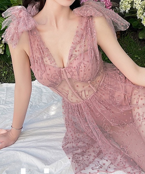 Dita Muaj.（ディータムアージュ）の「レースシフォン シースルーワンピース 水着（水着・レディース・スモークピンク・L/M/XL）」の6枚目の写真