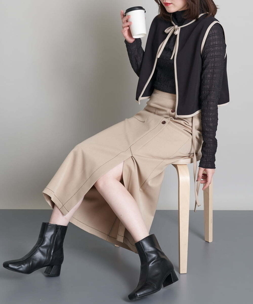 A de a.v.v(アードアー・ヴェ・ヴェ)の「(SETUP対応)片ポケットナロスカート(スカート・レディース・ベージュ/チャコールグレー・36/38)」の1枚目の写真