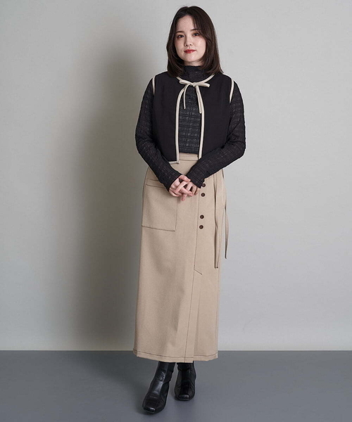 A de a.v.v(アードアー・ヴェ・ヴェ)の「(SETUP対応)片ポケットナロスカート(スカート・レディース・ベージュ/チャコールグレー・36/38)」の3枚目の写真