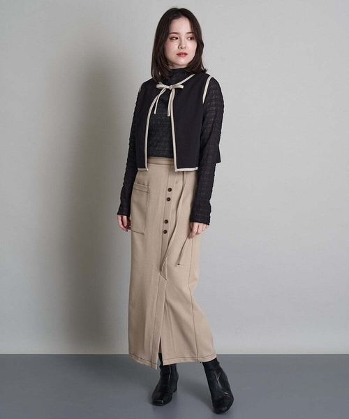 A de a.v.v(アードアー・ヴェ・ヴェ)の「(SETUP対応)片ポケットナロスカート(スカート・レディース・ベージュ/チャコールグレー・36/38)」の18枚目の写真