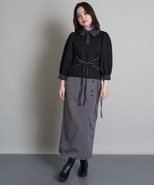 A de a.v.v(アードアー・ヴェ・ヴェ)の「(SETUP対応)片ポケットナロスカート(スカート・レディース・ベージュ/チャコールグレー・36/38)」の16枚目の写真