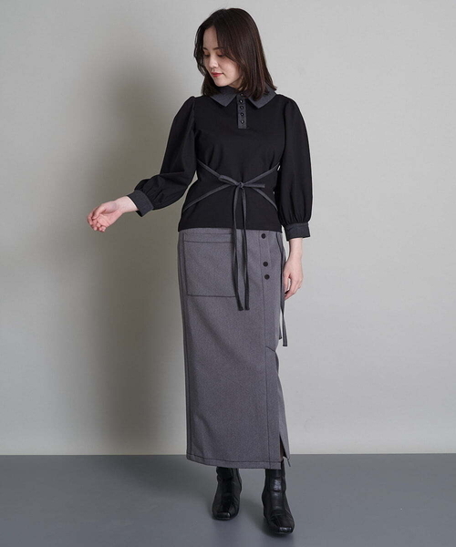 A de a.v.v(アードアー・ヴェ・ヴェ)の「(SETUP対応)片ポケットナロスカート(スカート・レディース・ベージュ/チャコールグレー・36/38)」の14枚目の写真