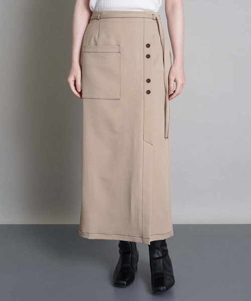 A de a.v.v(アードアー・ヴェ・ヴェ)の「(SETUP対応)片ポケットナロスカート(スカート・レディース・ベージュ/チャコールグレー・36/38)」の6枚目の写真