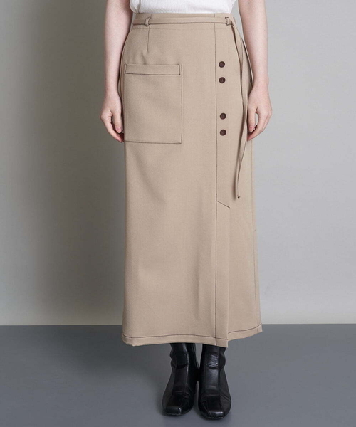 A de a.v.v(アードアー・ヴェ・ヴェ)の「(SETUP対応)片ポケットナロスカート(スカート・レディース・ベージュ/チャコールグレー・36/38)」の4枚目の写真