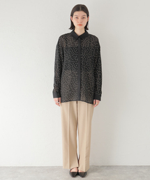 Spick&Span ドビードット異素材切替シャツ　水玉　モノトーン　白黒ドット Spick & Span（スピックアンドスパン）の「ドビードット異素材