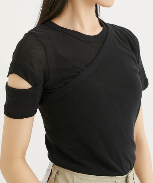 INSCRIRE（アンスクリア）の「【INSCRIRE/アンスクリア】CSM Slit Layerd Tee/コットンスリットレイヤードTシャツ（Tシャツ/カットソー・レディース・ホワイト/ブラック/レッド・38）」の17枚目の写真