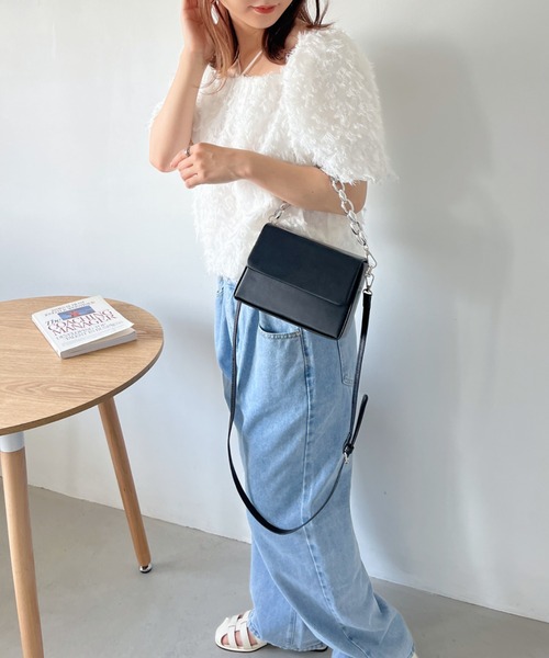 CLEA（クレア）の「チェーン付き 2WAYフラップスクエアPUショルダーバッグ（ショルダーバッグ・レディース・ブラウン/ブラック・FREE）」の10枚目の写真