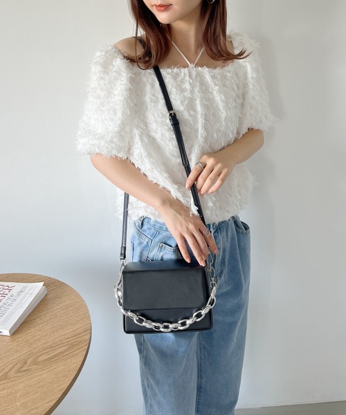 CLEA（クレア）の「チェーン付き 2WAYフラップスクエアPUショルダーバッグ（ショルダーバッグ・レディース・ブラウン/ブラック・FREE）」の8枚目の写真