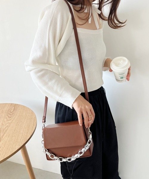 CLEA（クレア）の「チェーン付き 2WAYフラップスクエアPUショルダーバッグ（ショルダーバッグ・レディース・ブラウン/ブラック・FREE）」の16枚目の写真